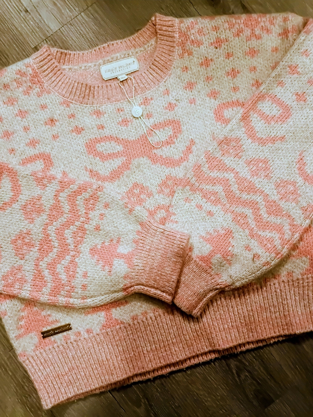 Simply Southern Cream and Pink Patterned Crewneck Sweater